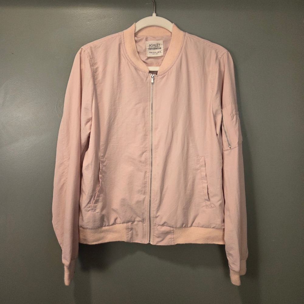 Ashley Outerwear Women's Lightweight Bomber Jacket,‎ Size M, Pale Pink